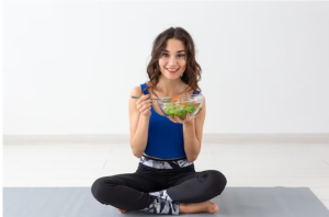 "Essential Dietary Insights: Illustration of balanced diet and yoga - Yoga Nutrition Tips"